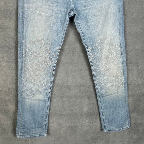 Pilcro Anthropologie Jeans Womens 27 Blue Hyphen Straight Embroidered Stretch - Picture 3 of 13